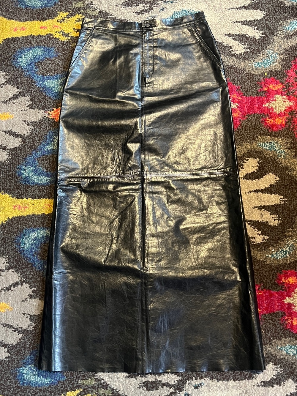 Chaiken & Capone Black Leather Maxi Skirt sz 8